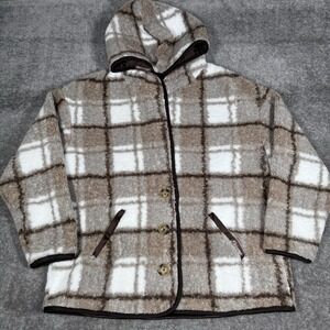 Dixxon Retreat Sherpa Cardigan Jacket‎ Women's 2X Plaid Hooded Cozy Warm